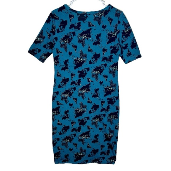 LuLaRoe Globe World Map Blue Julia Dress Size Medium - Picture 2 of 7